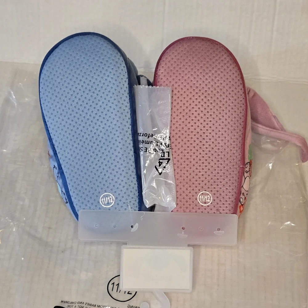 Disney Stitch & Angel Slippers Kids Size 11/12 Plush Lilo & Stitch Blue Pink